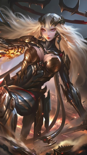 Fantasy warrior girl with blonde hair and armor