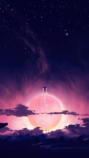 Rocket Launching into a Cosmic Sunset
