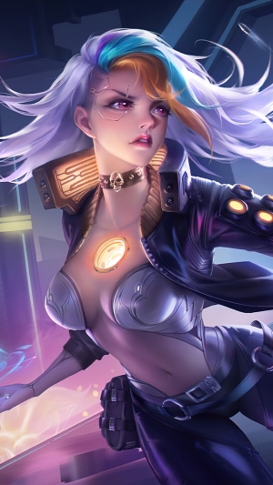 Cyberpunk girl with futuristic armor and colorful hair