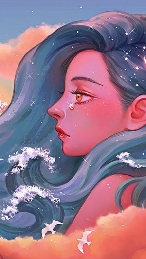 Girl with blue hair and waves