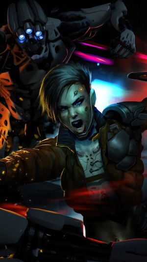 Cyberpunk girl fighting a robot