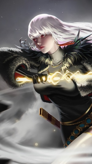 Fantasy Warrior Girl with Sword and Lightning