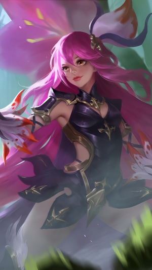 Girl with pink hair and butterfly wings