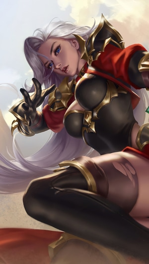 Warrior Woman in Red and Black Armor