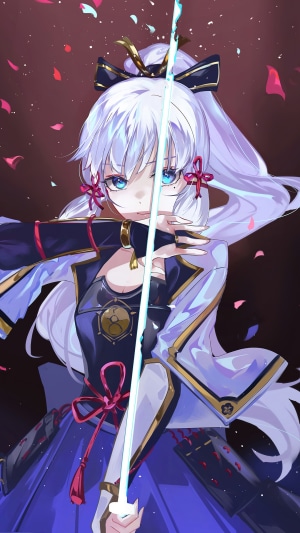 Kamisato Ayaka from Genshin Impact holding a sword