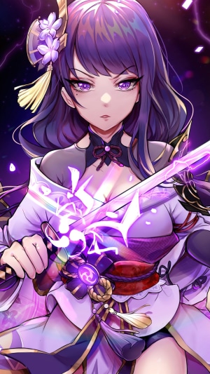 Raiden Shogun from Genshin Impact holding a sword