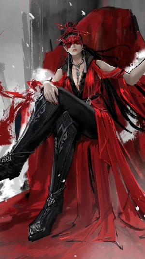 Naraka: Bladepoint character in red and black attire