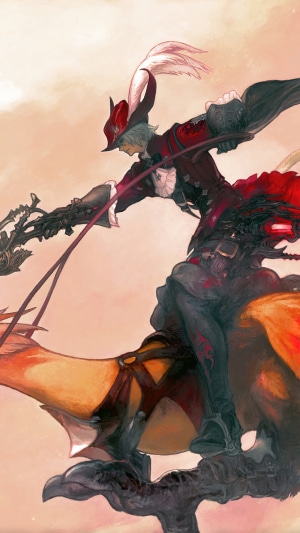 Red Mage riding a Chocobo in Final Fantasy XIV
