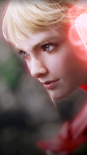 Young woman with blonde hair and blue eyes