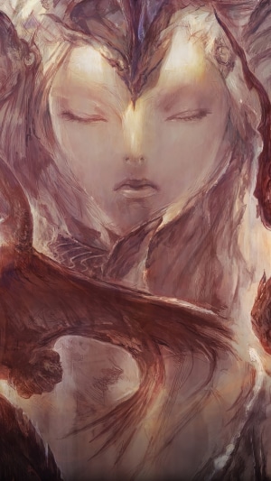 Final Fantasy XIV artwork of a woman with dragon-like features