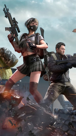 Characters from PlayerUnknown's Battlegrounds holding weapons