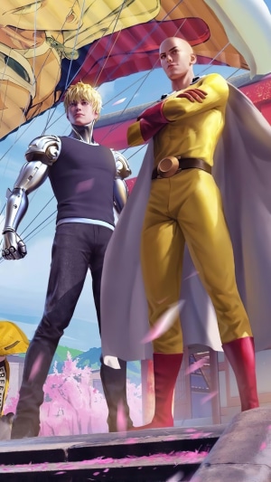 Saitama and Genos from One Punch Man in Garena Free Fire