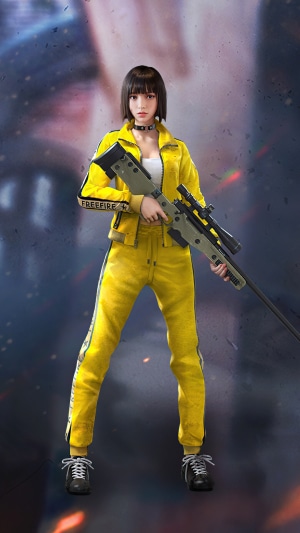 Kalahari from Garena Free Fire holding a sniper rifle