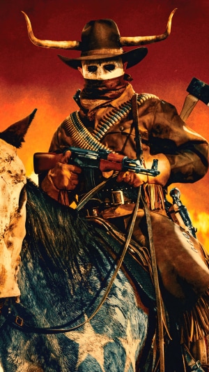 The Forever Purge Cowboy with Bull Horns and Rifle
