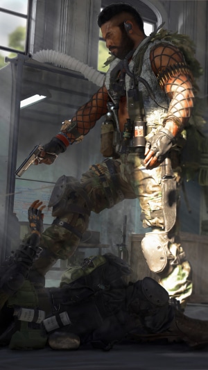 Man with gun over downed opponent in Call of Duty Black Ops Cold War