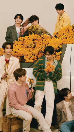 Seventeen Kpop group with flowers