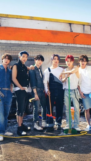 BTS members at a car wash