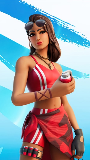 Fortnite character in red bikini with sunglasses