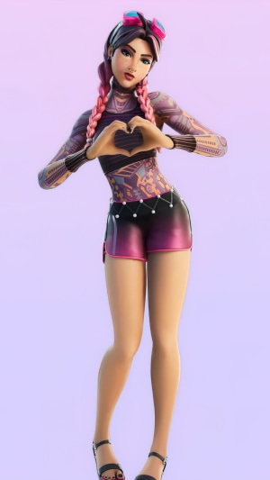 Fortnite character with tattoos and pink braids