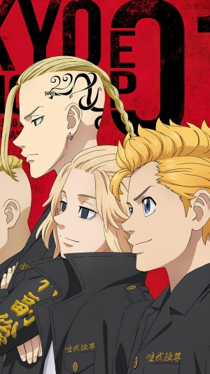 Tokyo Revengers characters Draken, Mikey, and Chifuyu