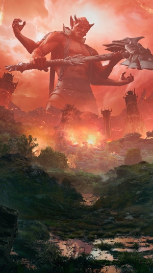 Giant four-armed Daedra with axe in The Elder Scrolls Online