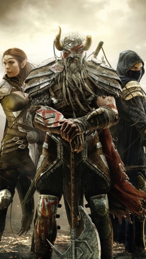 The Elder Scrolls Online characters with axe and bow