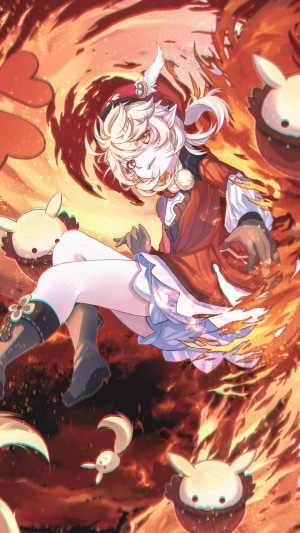 Klee from Genshin Impact surrounded by fire