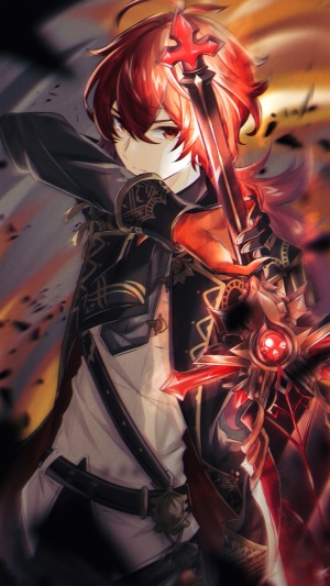 Diluc from Genshin Impact holding a sword