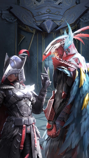 Two characters in ornate armor from PUBG Mobile