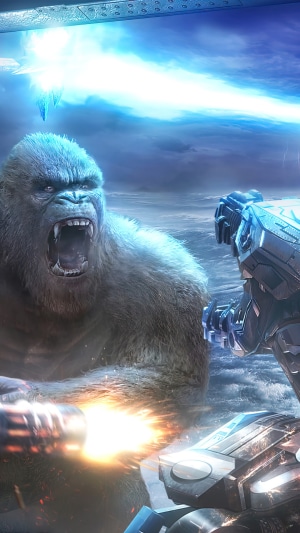 King Kong fighting with futuristic weapons