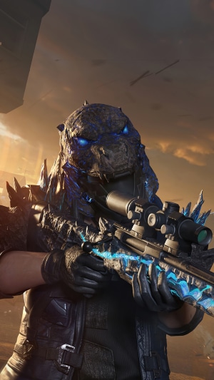 Godzilla from PUBG Mobile with a sniper rifle