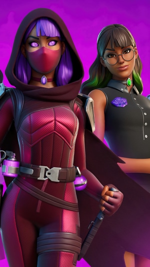 Fortnite characters with purple and green hair