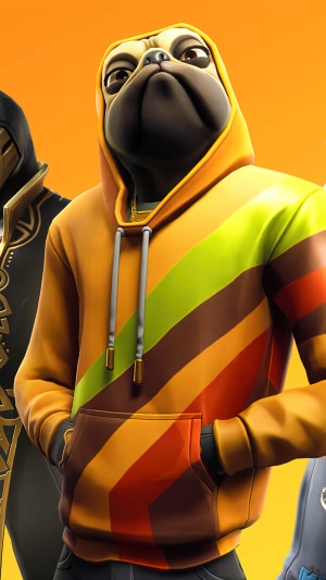 Fortnite Pug Character in Striped Hoodie