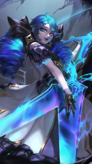 Gwen from League of Legends with a spectral sword