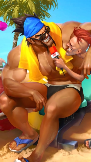 Draven from League of Legends at a pool party