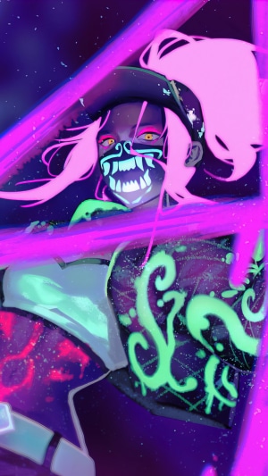 Akali from League of Legends with neon mask