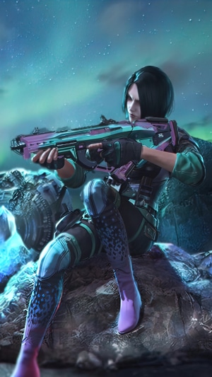 Munar from Call of Duty Mobile holding a futuristic rifle