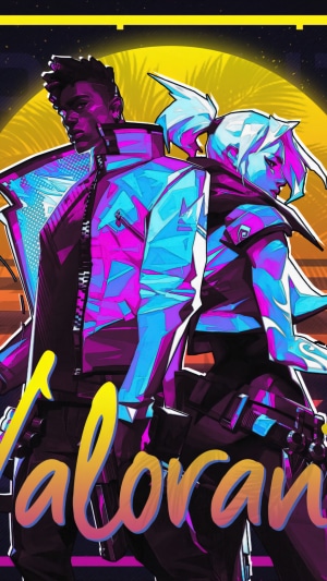 Phoenix and Jett from Valorant in Synthwave style
