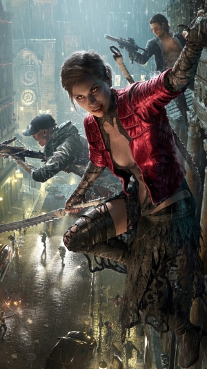 Vampire: The Masquerade - Bloodhunt characters in rainy city
