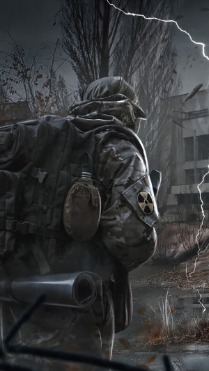 S.T.A.L.K.E.R. 2: Heart of Chernobyl soldier with radiation symbol