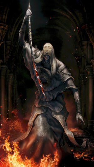 Elden Ring character with flaming sword