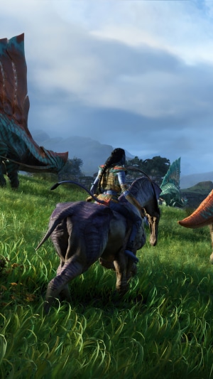 Avatar: Frontiers of Pandora Na'vi riding direhorse