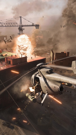 Battlefield 2042 helicopter combat with explosion