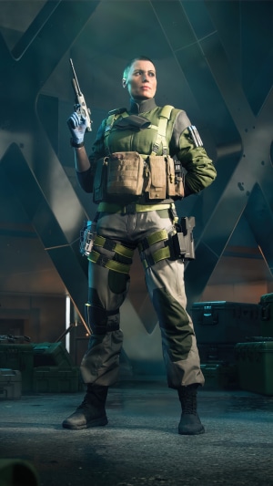 Soldier from Battlefield 2042 holding a pistol
