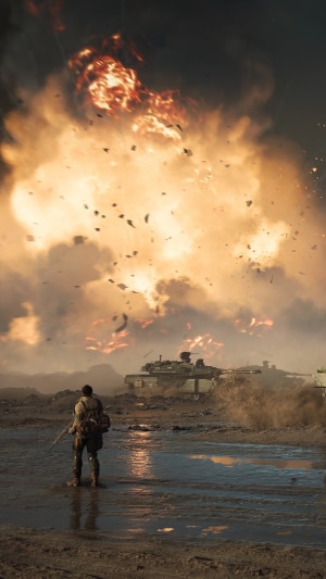 Soldier and tank in Battlefield 2042 explosion