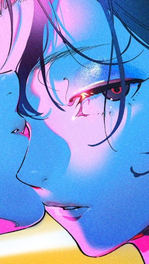 Anime Girl with Blue and Pink Lighting
