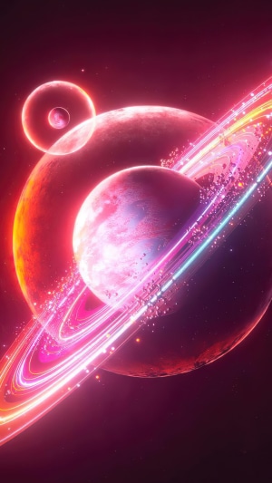 Digital art of planets and rings in space