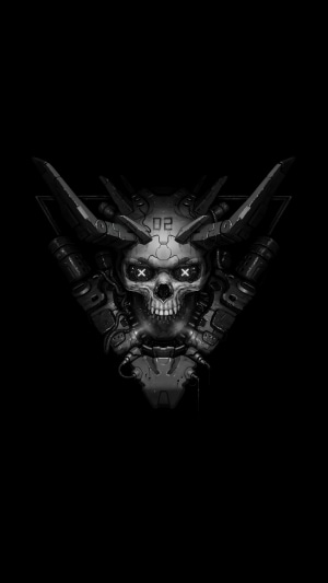 Cybernetic Skull with Horns and Glowing Eyes