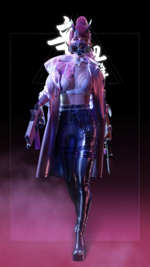 Cyberpunk girl with mask and guns