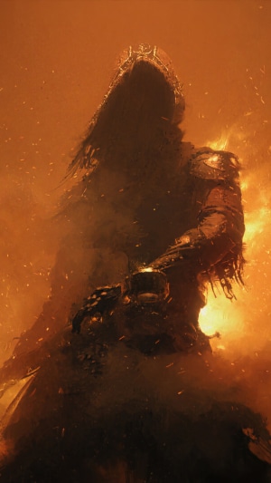 Fantasy warrior in fiery background